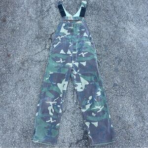 Vintage Liberty Bib Overalls 34x30” Woodland Camo Double Knee Workwear